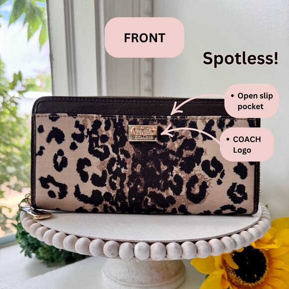 Coach Leopard Animal Cheetah Print Long Zip Around Wallet - Picture 2 of 7